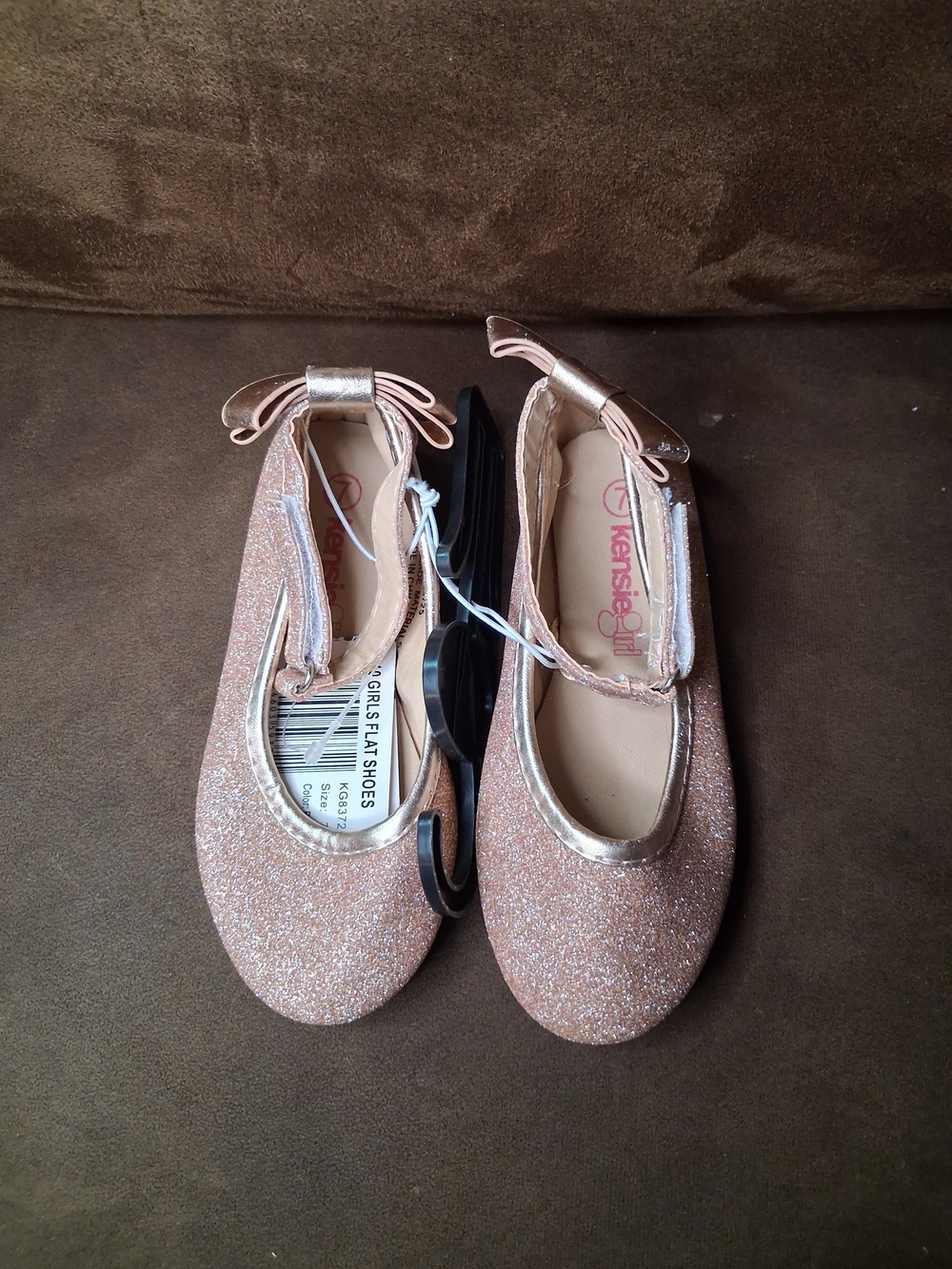 Kensie Girl Rose Gold Glitter Mary Jane Flats with Ankle Bow